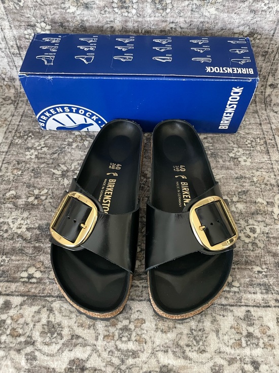 Birkenstock Shoes - Birkenstock Madrid Big Buckle High Shine Black Slide Sandals Size 9 (40)